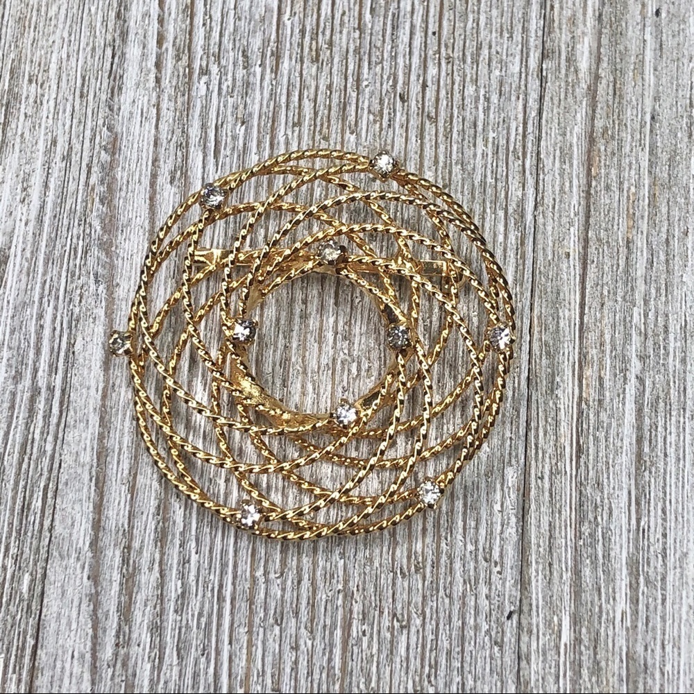 Vintage Circle Pin Overlapping Rope Rhinestone - Picture 3 of 10
